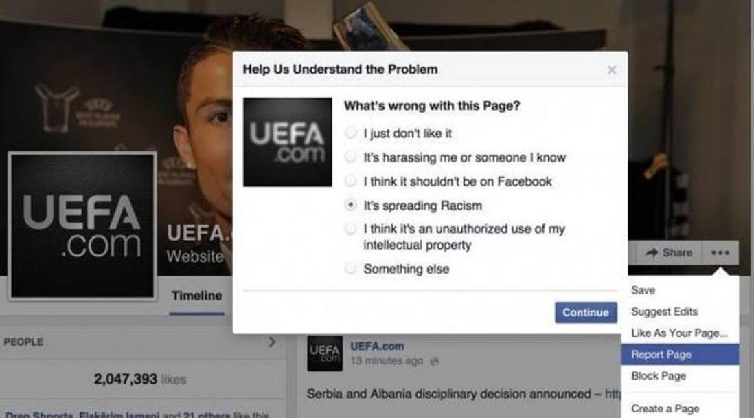 O chi ha segnalato direttamente la pagina della Uefa. Social